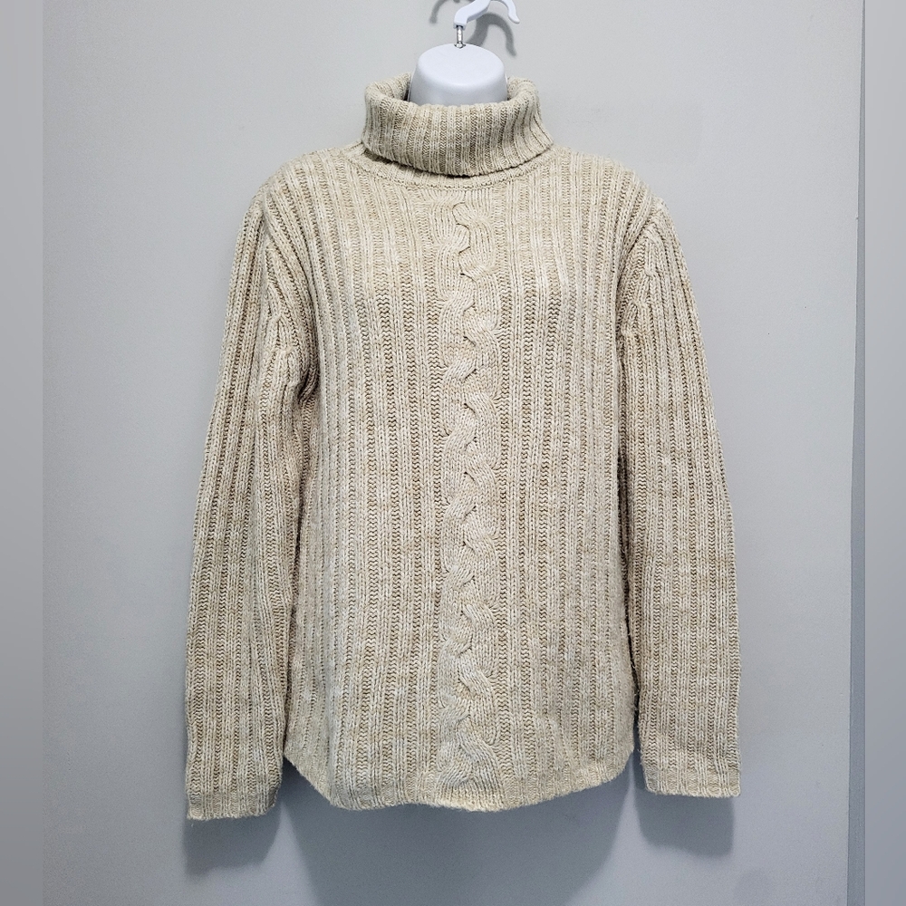 Vintage Basic Editions Chunky Turtleneck Sweater Womens Size M Cableknit Oatmeal